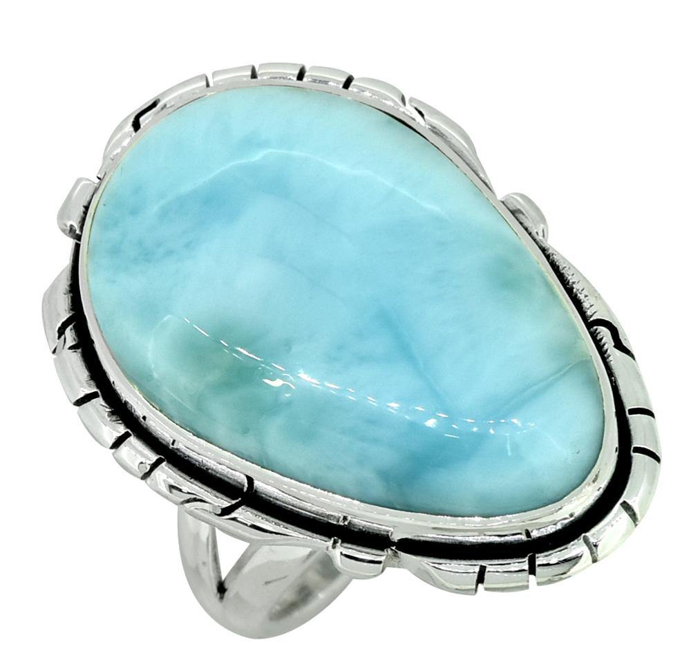 Natural Larimar Ring Solid 925 Sterling Silver Gemstone Jewelry - YoTreasure