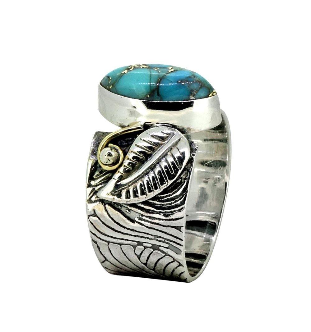 Blue Copper Turquoise Solid 925 Sterling Silver Brass Designer Ring Jewelry - YoTreasure