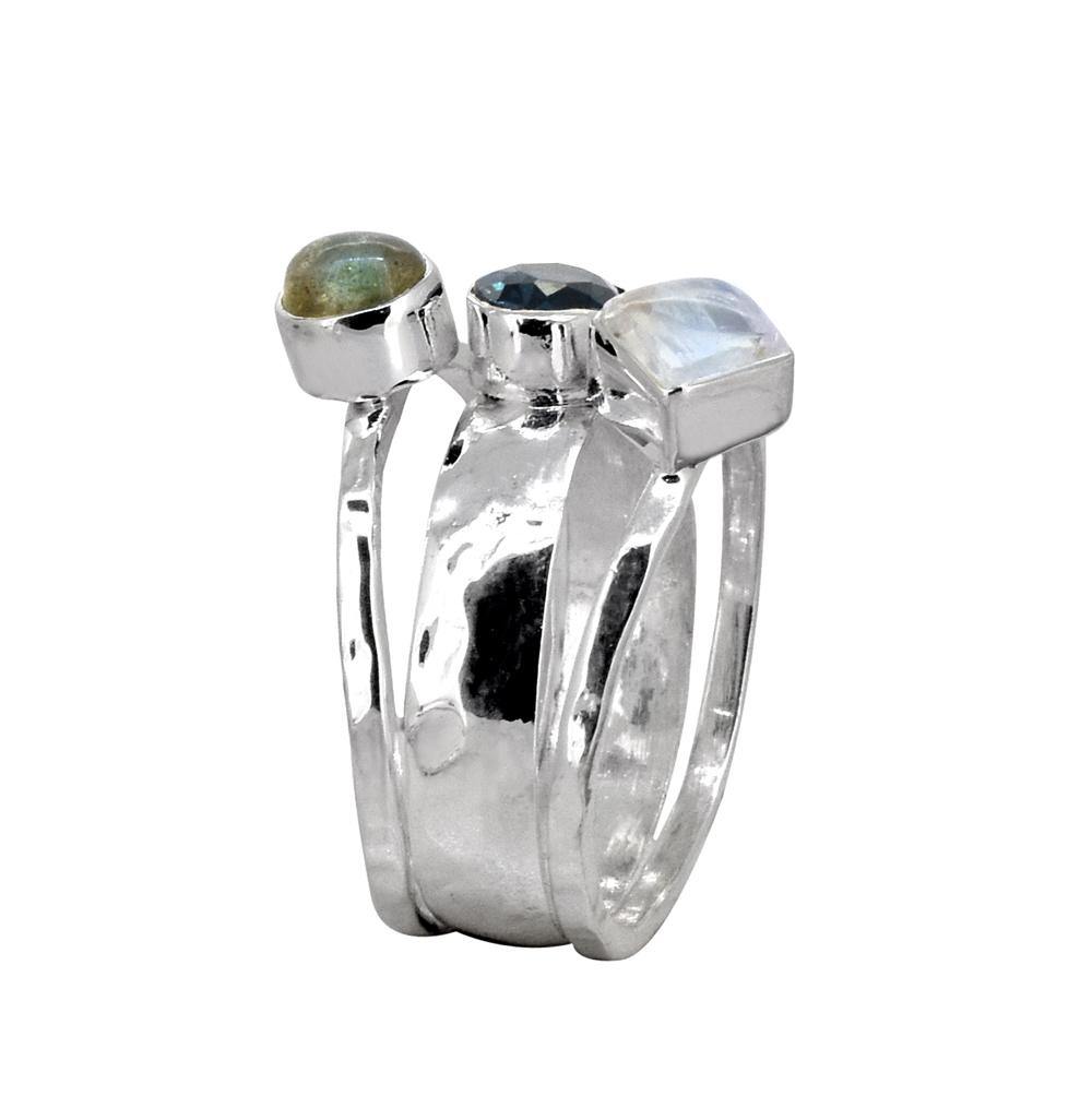 London Blue Topaz Moonstone Labradorite 925 Sterling Silver Ring - YoTreasure