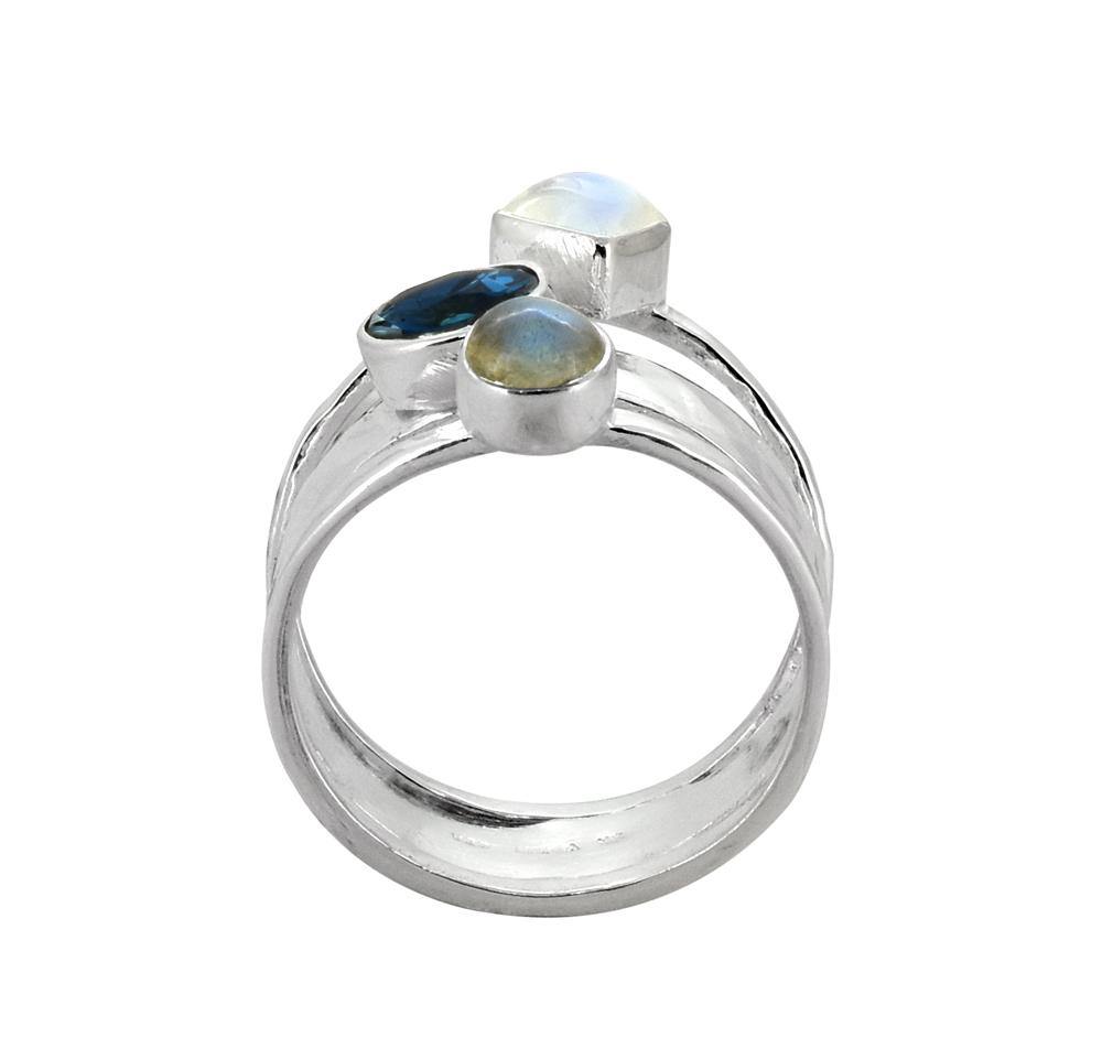 London Blue Topaz Moonstone Labradorite 925 Sterling Silver Ring - YoTreasure