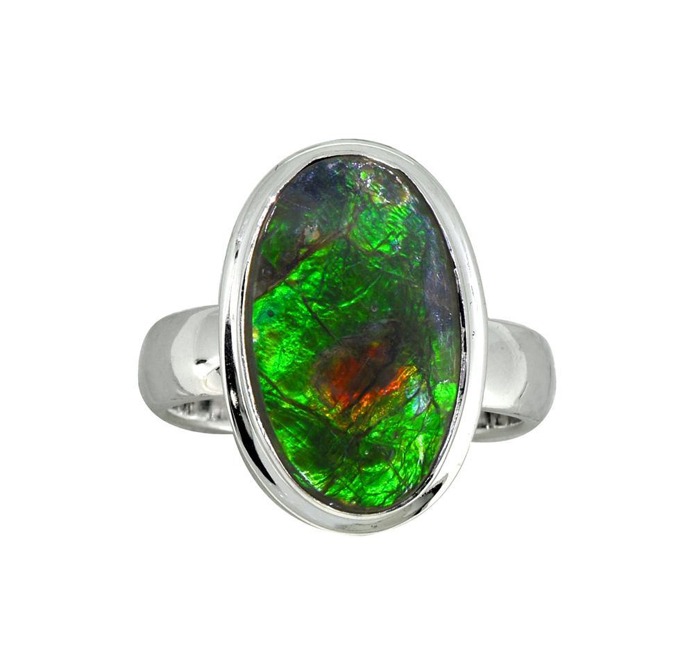 Oval Shape Ammolite Solid 925 Sterling Silver Ring - YoTreasure