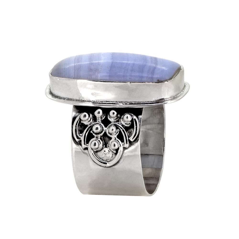 Blue Lace Agate Solid 925 Sterling Silver Gemstone Ring - YoTreasure