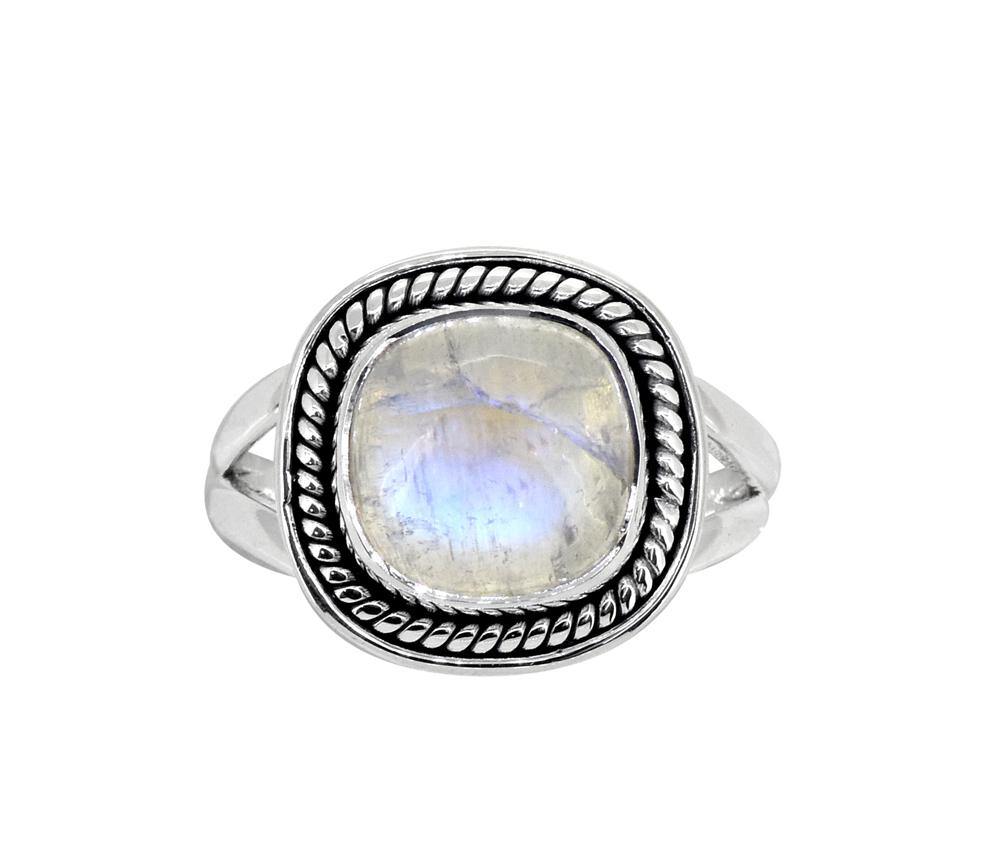 Rainbow Moonstone Solid 925 Sterling Silver Split Shank Ring Jewelry - YoTreasure
