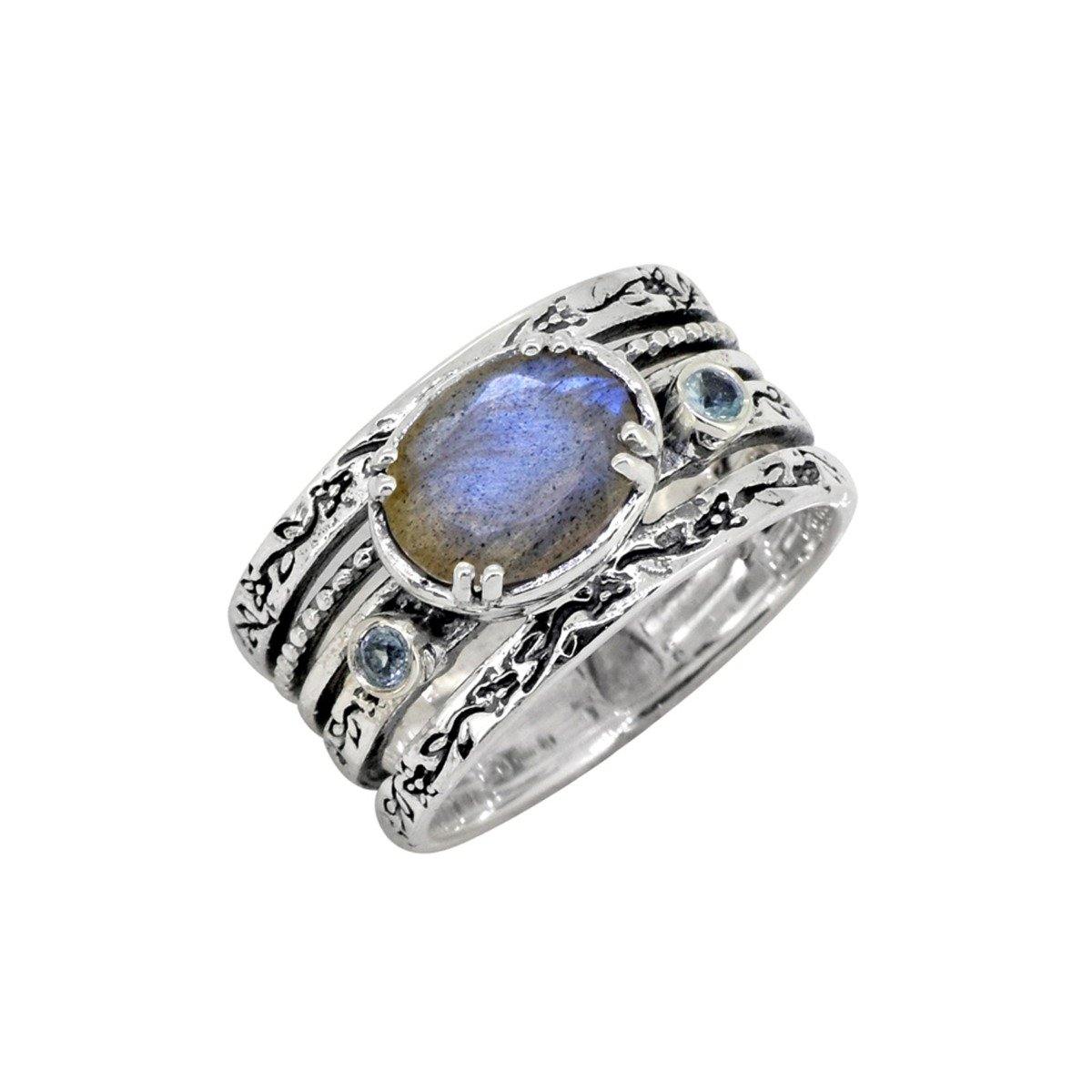 Labradorite Swiss Blue Topaz Solid 925 Sterling Silver Ring - YoTreasure