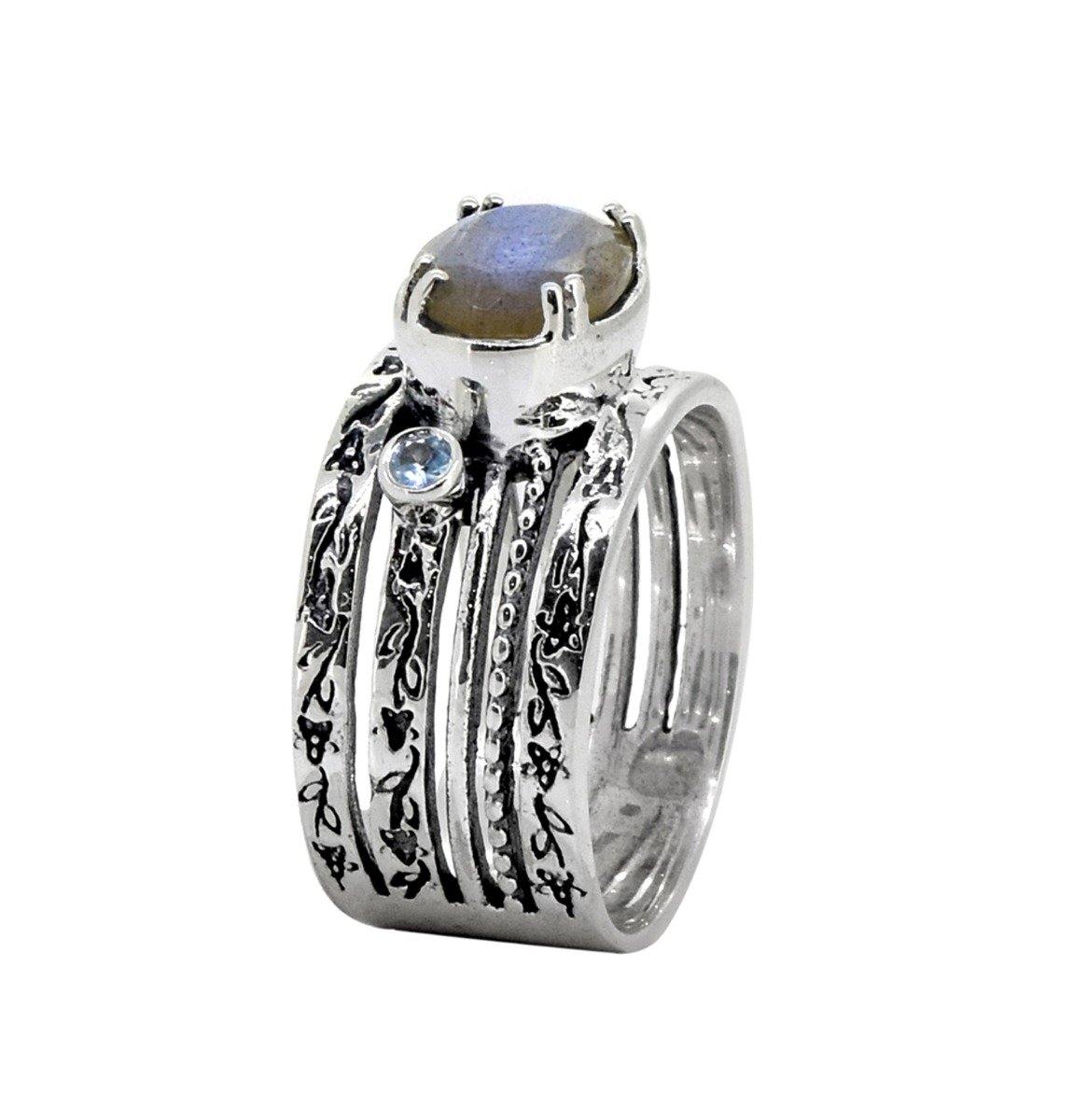 Labradorite Swiss Blue Topaz Solid 925 Sterling Silver Ring - YoTreasure