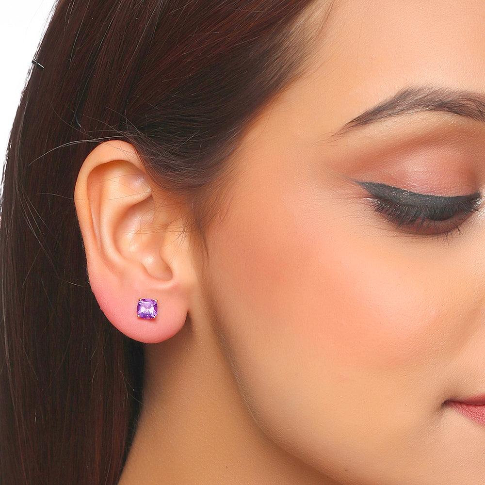 1.60 Ct. Amethyst Solid 10K Yellow Gold Stud Earrings - YoTreasure