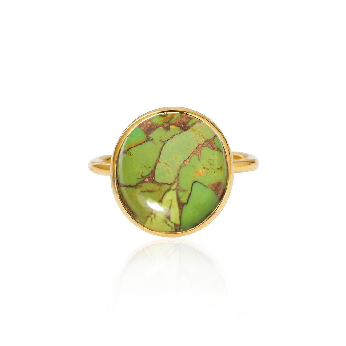 Green Copper Turquoise Solitaire Ring 14k Gold Over 925 Silver - YoTreasure