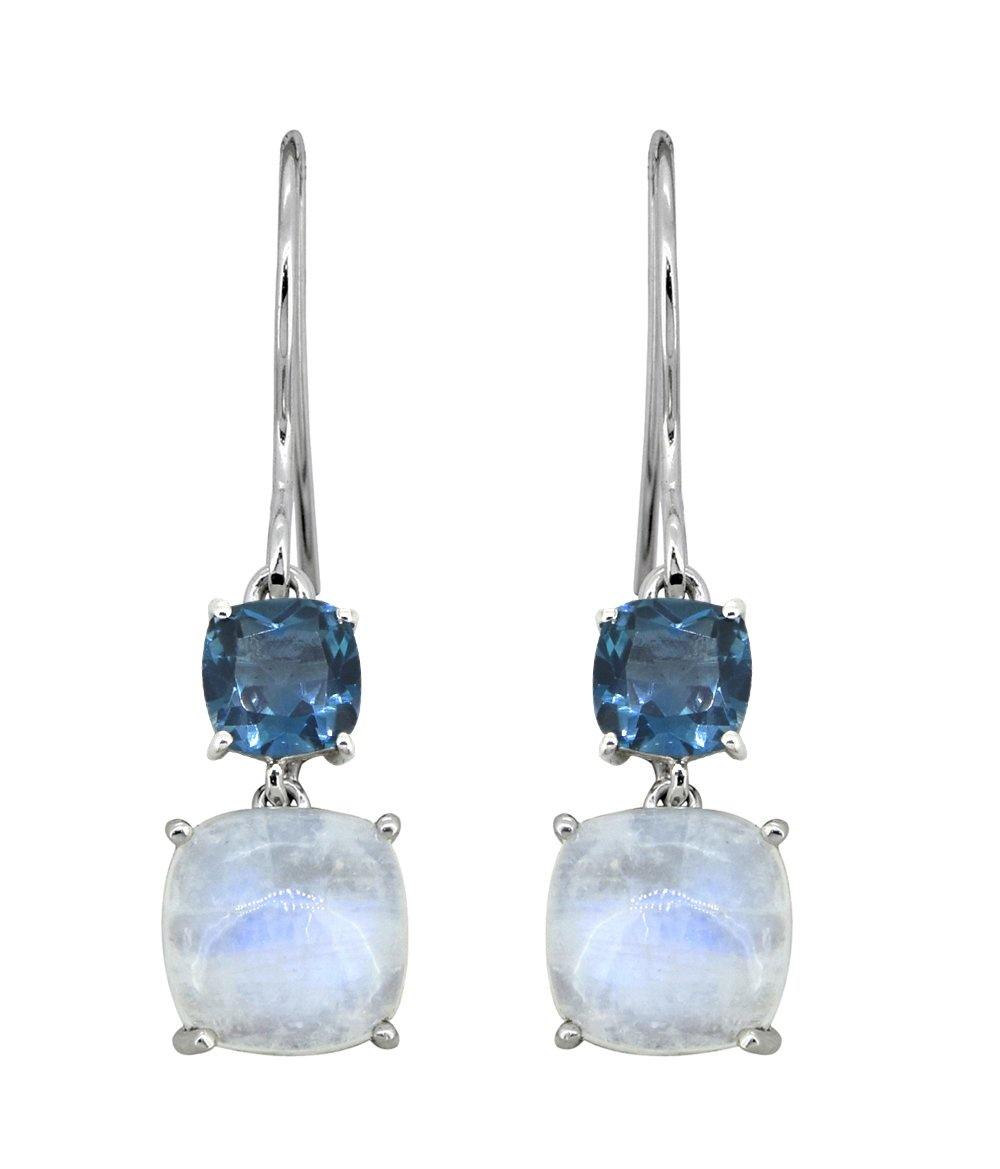 6.76 Cts. Moonstone London Blue Topaz Solid 925 Sterling Silver Earrings - YoTreasure