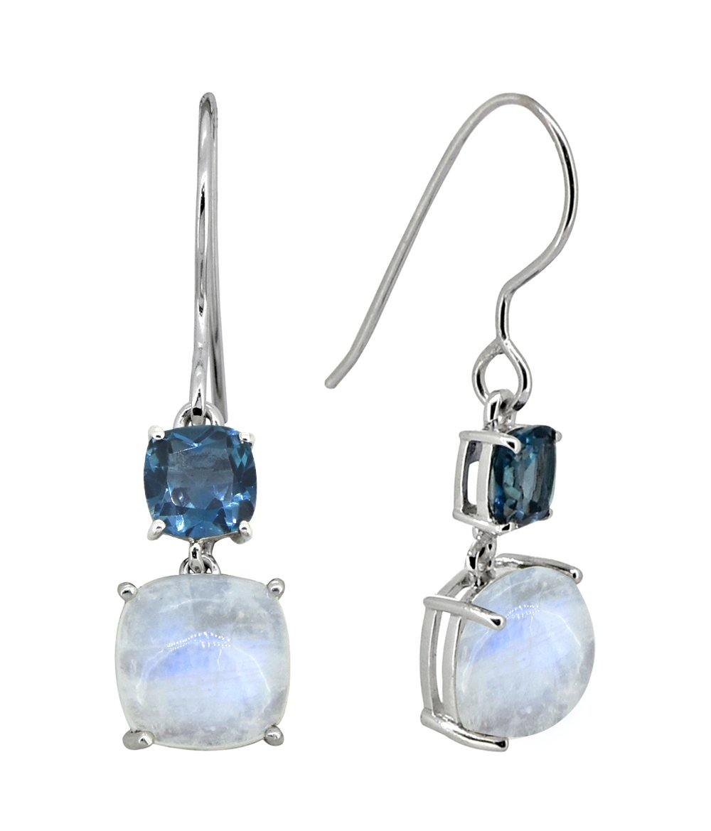 6.76 Cts. Moonstone London Blue Topaz Solid 925 Sterling Silver Earrings - YoTreasure