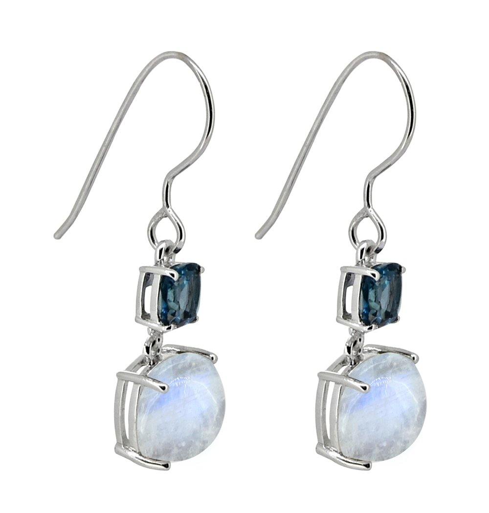 6.76 Cts. Moonstone London Blue Topaz Solid 925 Sterling Silver Earrings - YoTreasure