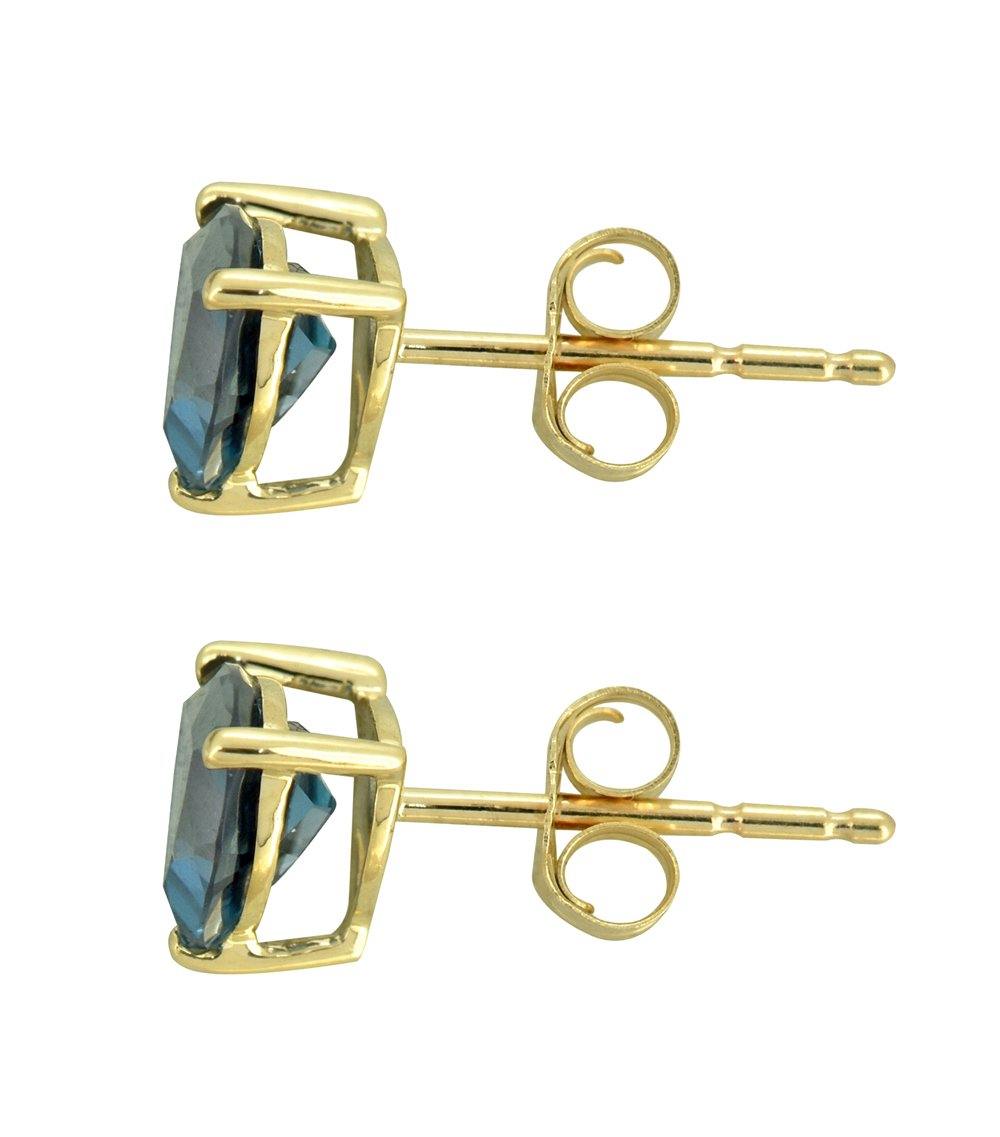 London Blue Topaz Solid 10K Yellow Gold Stud Earrings - YoTreasure