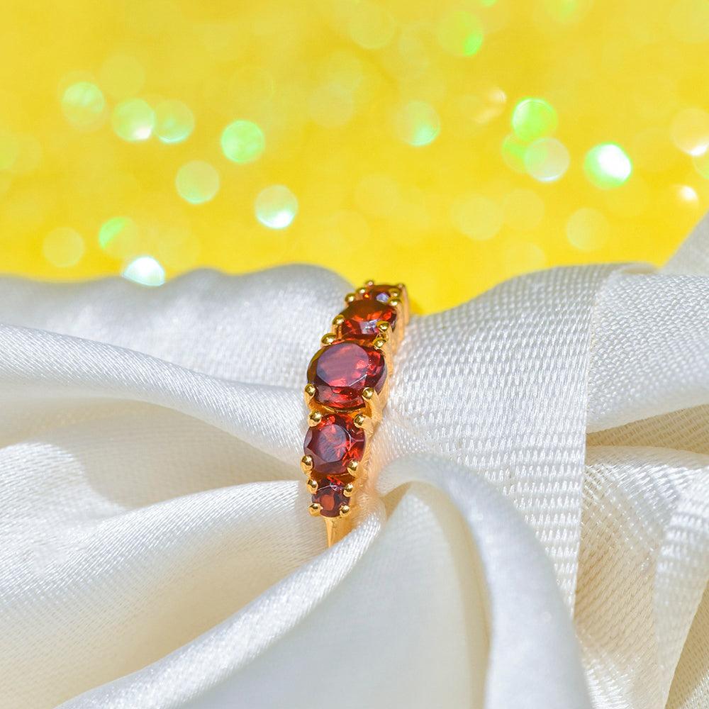 Garnet Solid 925 Sterling Silver Gold Plated Band Ring - YoTreasure
