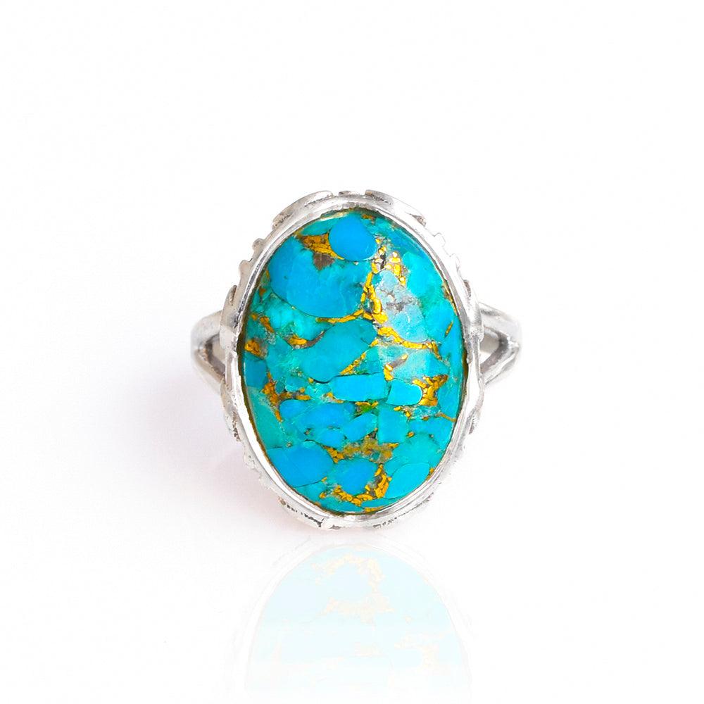 Blue Copper Turquoise Solid 925 Sterling Silver Ring Jewelry - YoTreasure