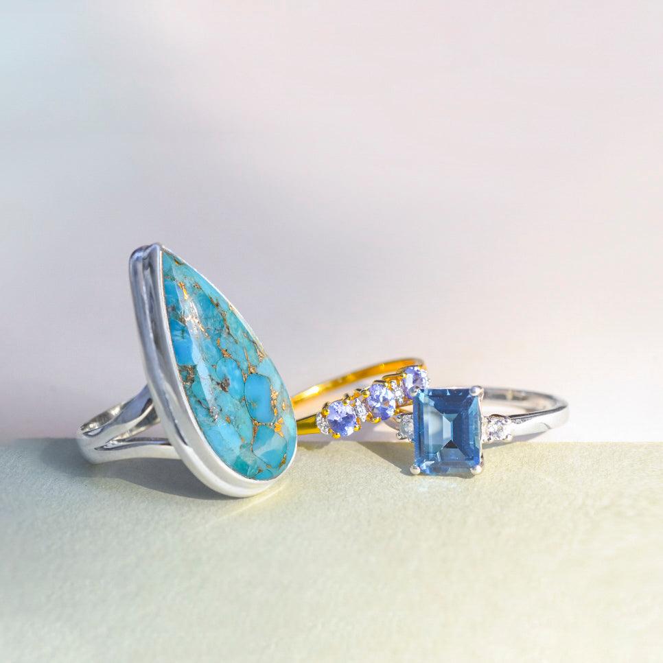 Blue Copper Turquoise Solid 925 Sterling Silver Ring Jewelry - YoTreasure