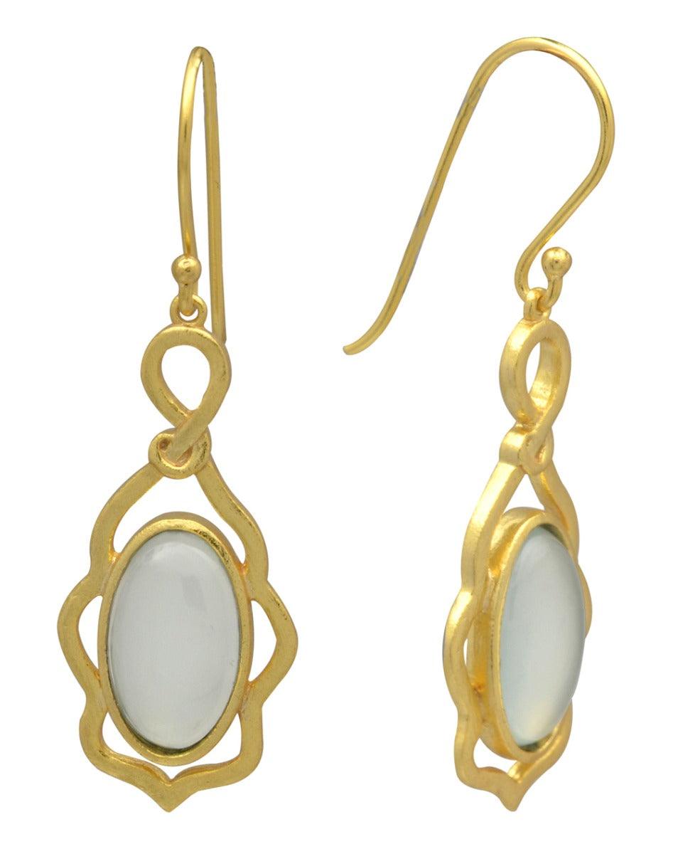 Aqua Chalcedony Gold Plated Over Brass Dangle Earrings Jewelry - YoTreasure