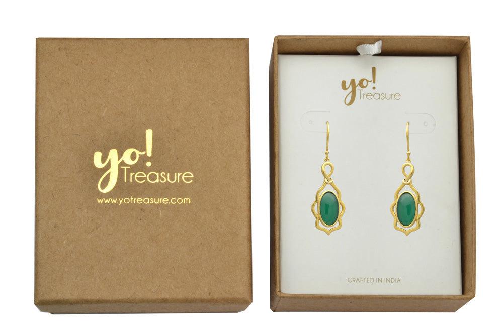 Green Onyx Gold Plated Over Brass Dangle Earrings Jewelry - YoTreasure