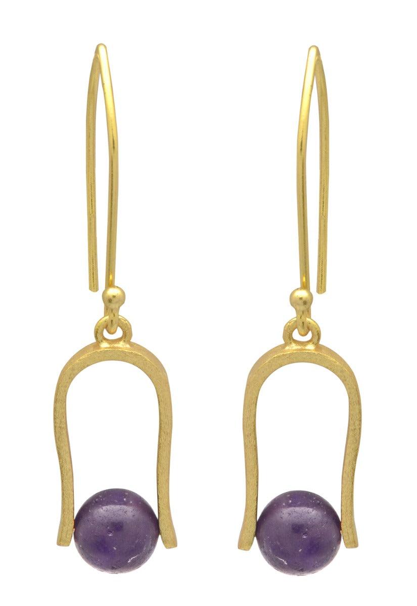Natural Purple Amethyst Gold Plated Over Brass Dangle Earrings Jewelry - YoTreasure