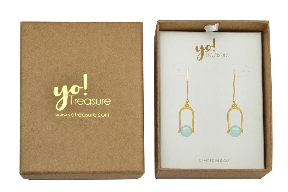 Aqua Chalcedony Gold Plated Over Brass Dangle Earrings Jewelry - YoTreasure
