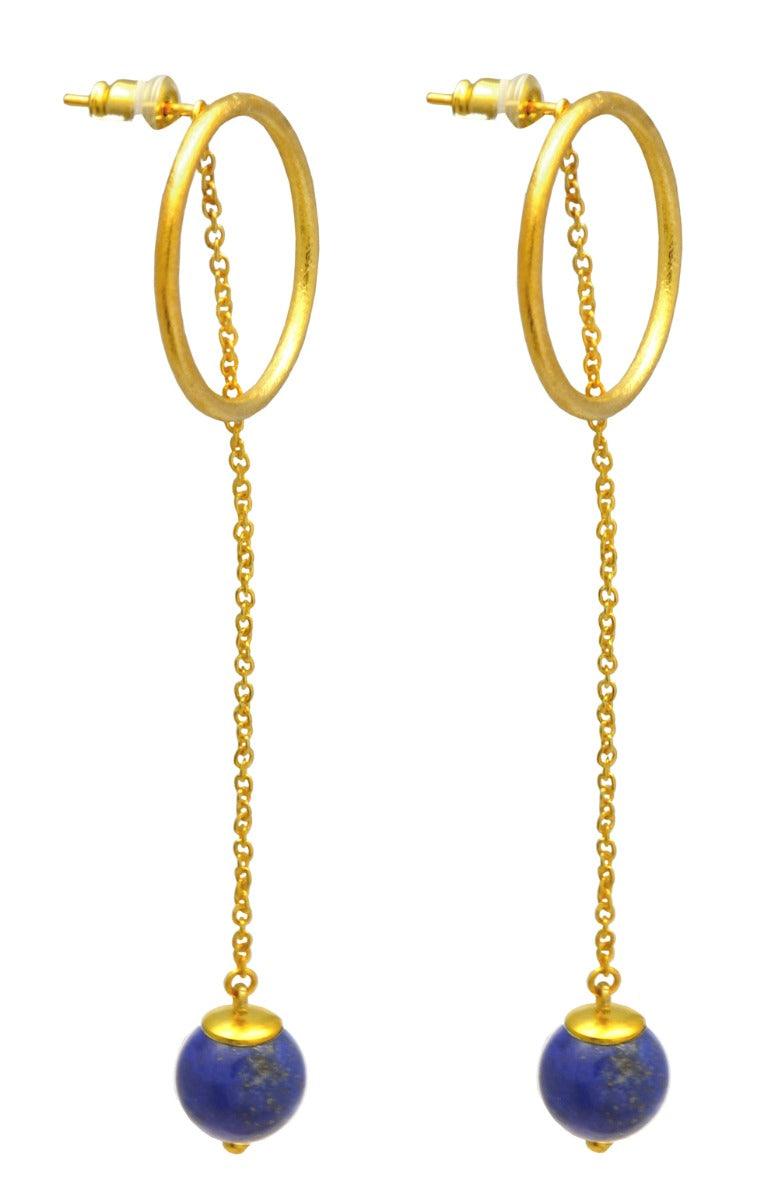 Lapis Gold Plated Over Brass Earrings Drop Jewelry - YoTreasure