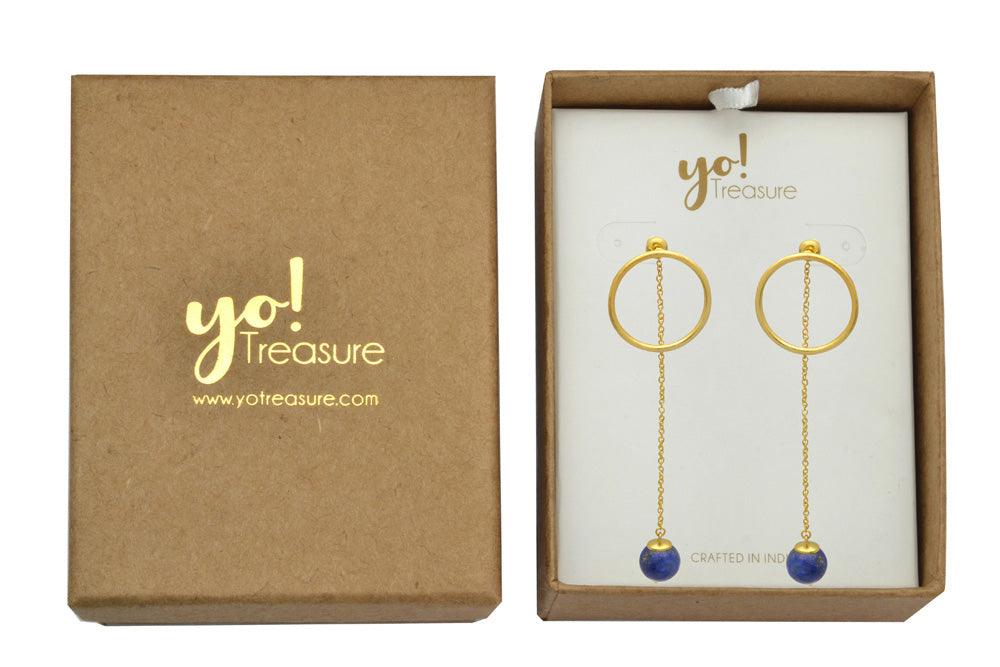 Lapis Gold Plated Over Brass Earrings Drop Jewelry - YoTreasure