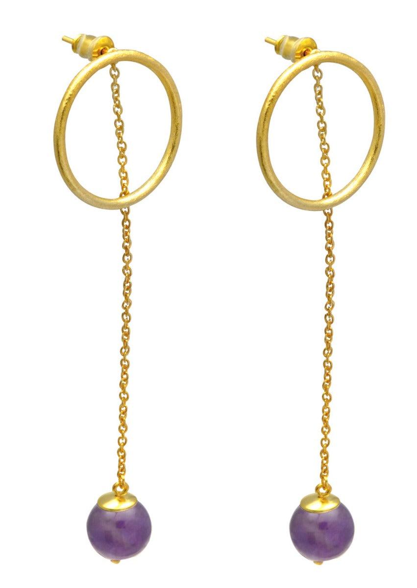 Natural Purple Amethyst  Gold Plated Over Brass Drop Earrings Jewelry - YoTreasure