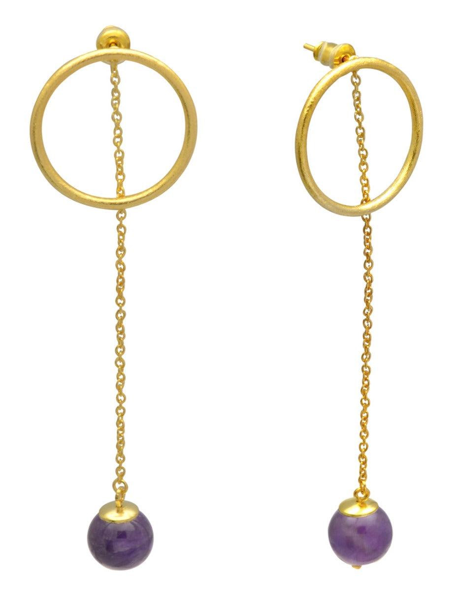 Natural Purple Amethyst  Gold Plated Over Brass Drop Earrings Jewelry - YoTreasure