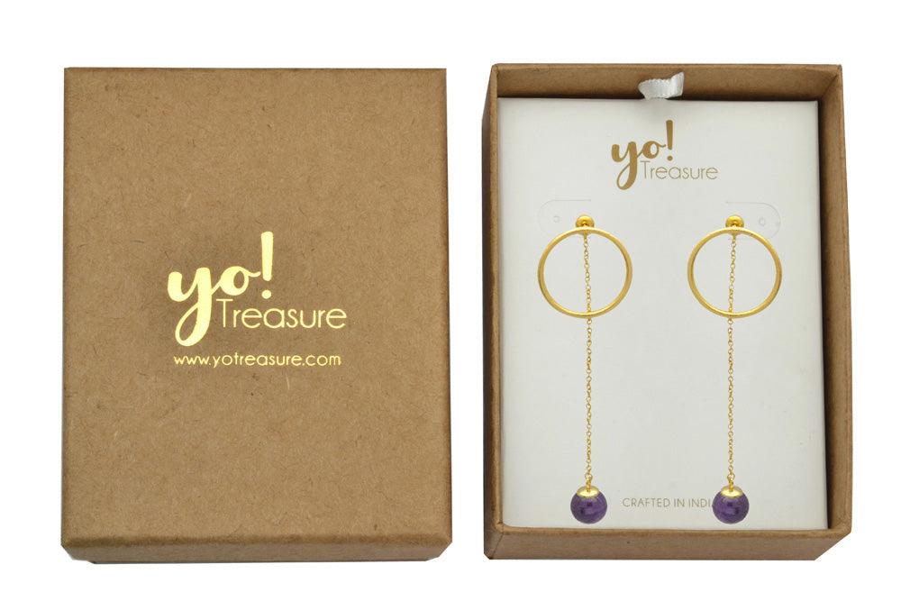 Natural Purple Amethyst  Gold Plated Over Brass Drop Earrings Jewelry - YoTreasure