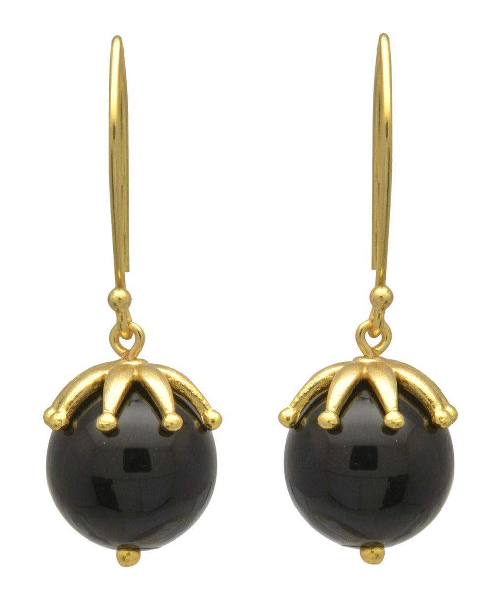 Black Onyx Gold Plated Over Brass Dangle Earrings Jewelry - YoTreasure
