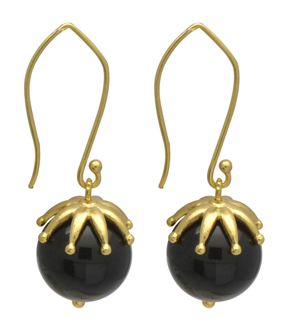 Black Onyx Gold Plated Over Brass Dangle Earrings Jewelry - YoTreasure