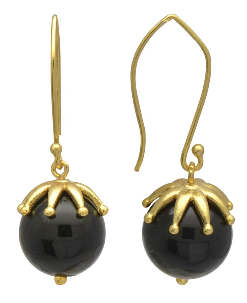 Black Onyx Gold Plated Over Brass Dangle Earrings Jewelry - YoTreasure