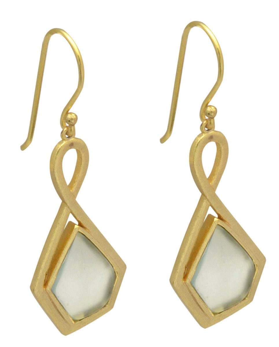 Aqua Chalcedony Gold Plated Over Brass Drop Earrings Jewelry - YoTreasure