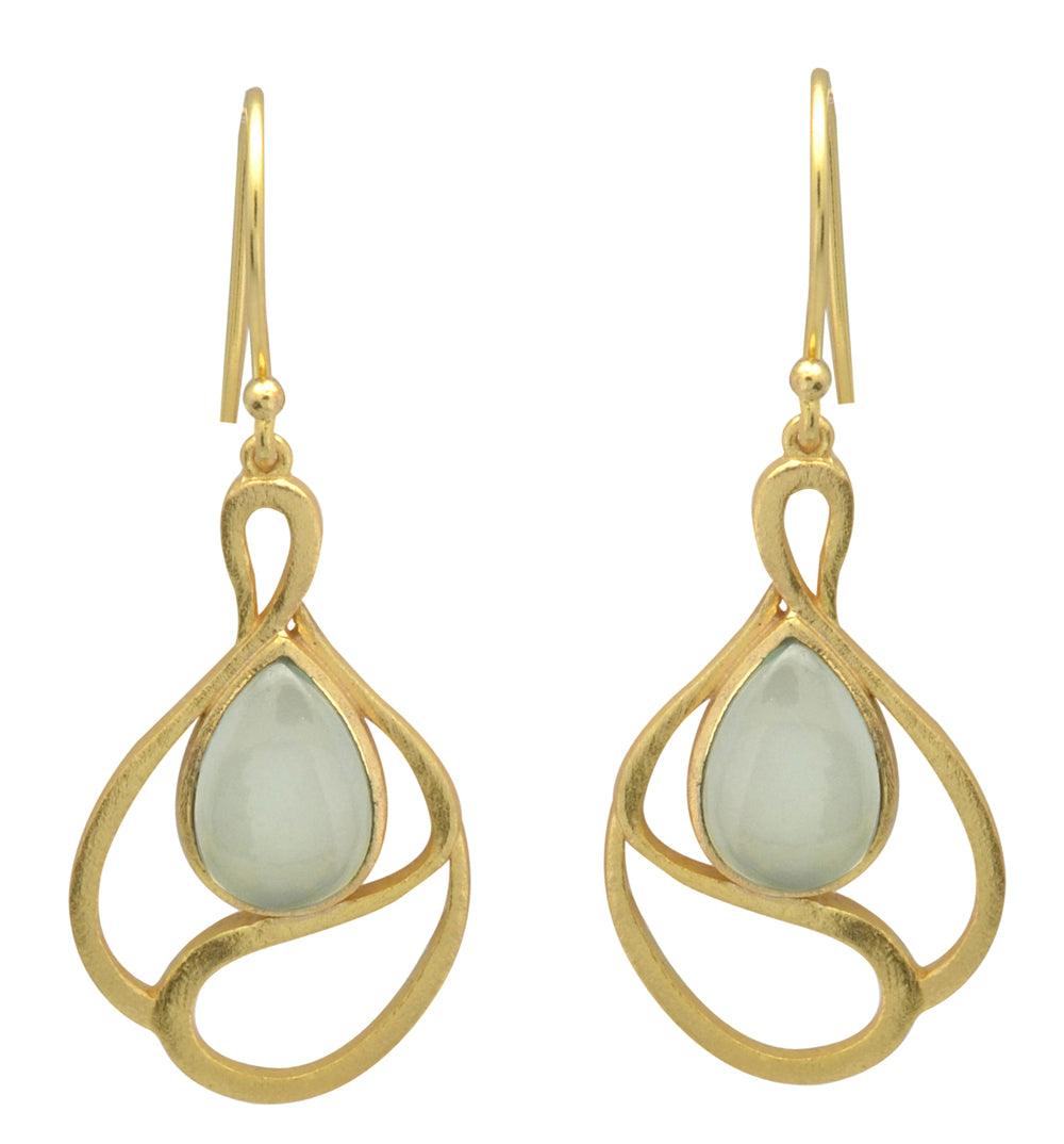 Aqua Chalcedony Gold Plated Over Brass Drop Earrings Jewelry - YoTreasure