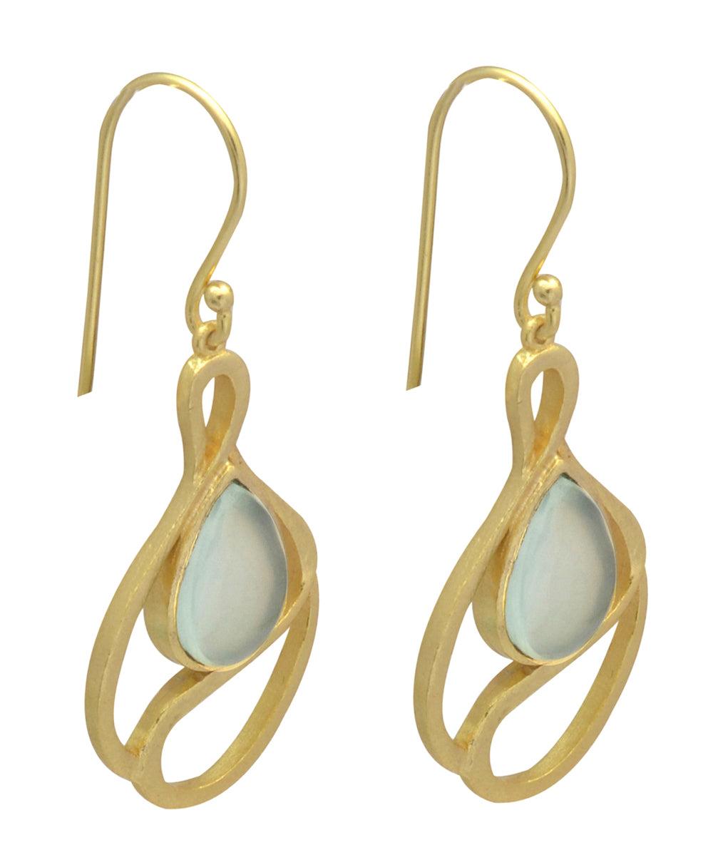 Aqua Chalcedony Gold Plated Over Brass Drop Earrings Jewelry - YoTreasure
