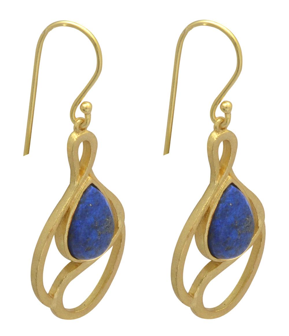Lapis Gold Plated Over Brass Drop Earrings Jewelry - YoTreasure