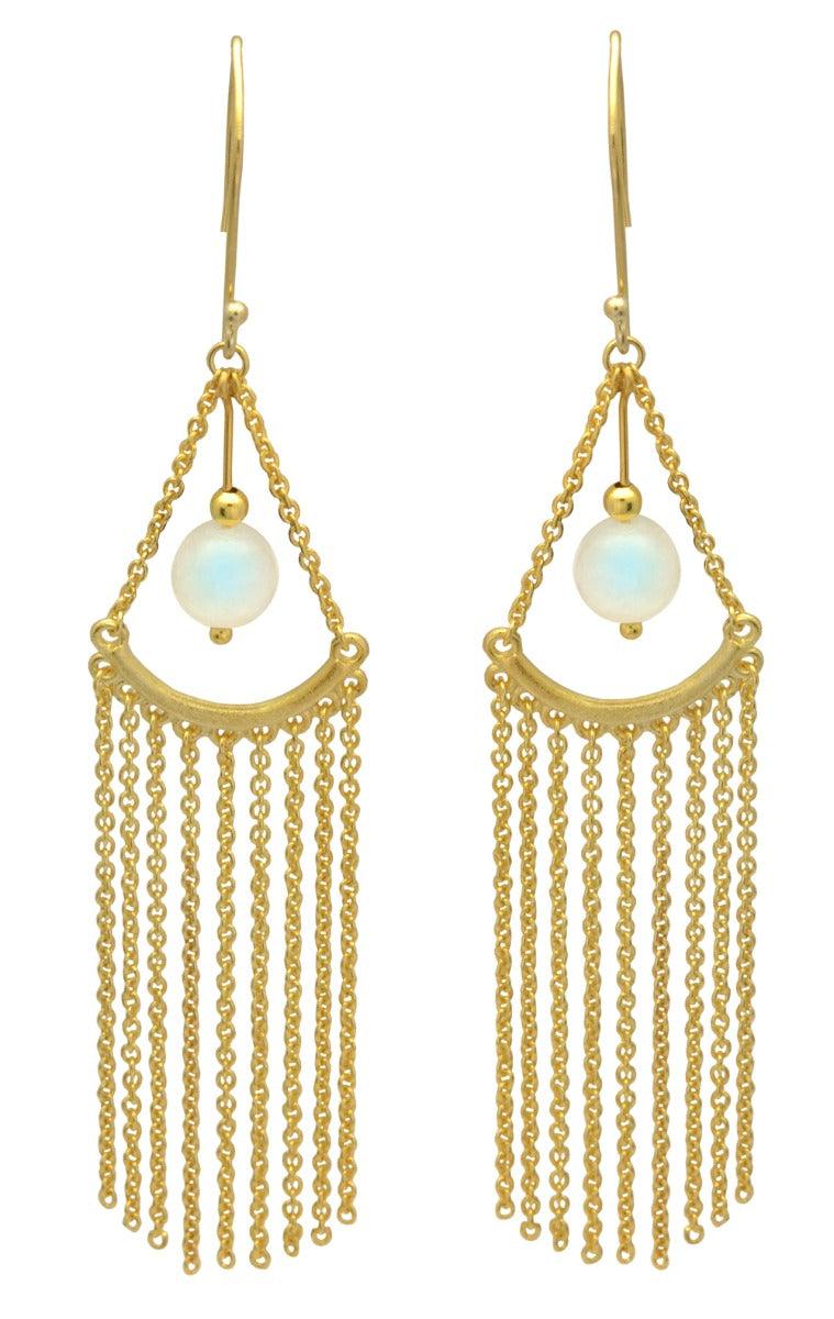 Rainbow Moonstone Gold Plated Over Brass Drop Earrings Jewelry - YoTreasure