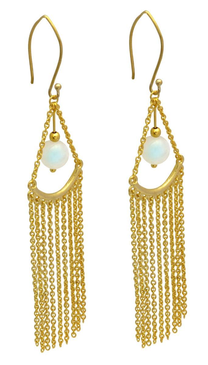 Rainbow Moonstone Gold Plated Over Brass Drop Earrings Jewelry - YoTreasure