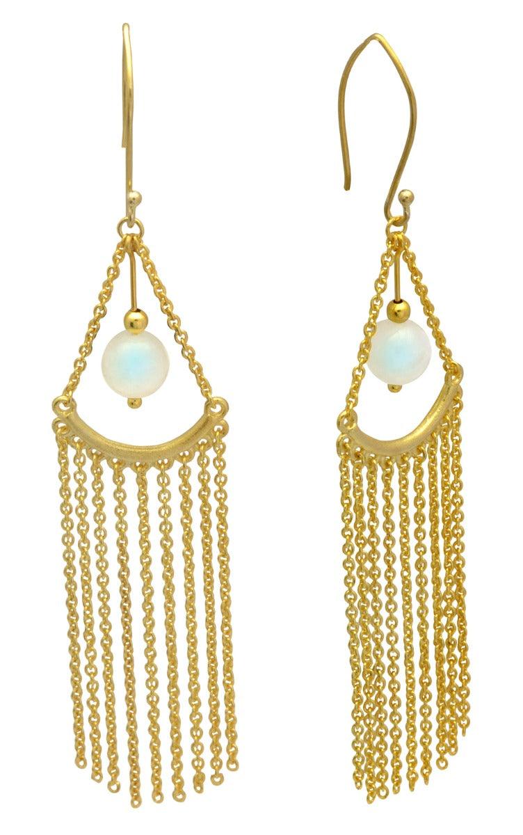 Rainbow Moonstone Gold Plated Over Brass Drop Earrings Jewelry - YoTreasure