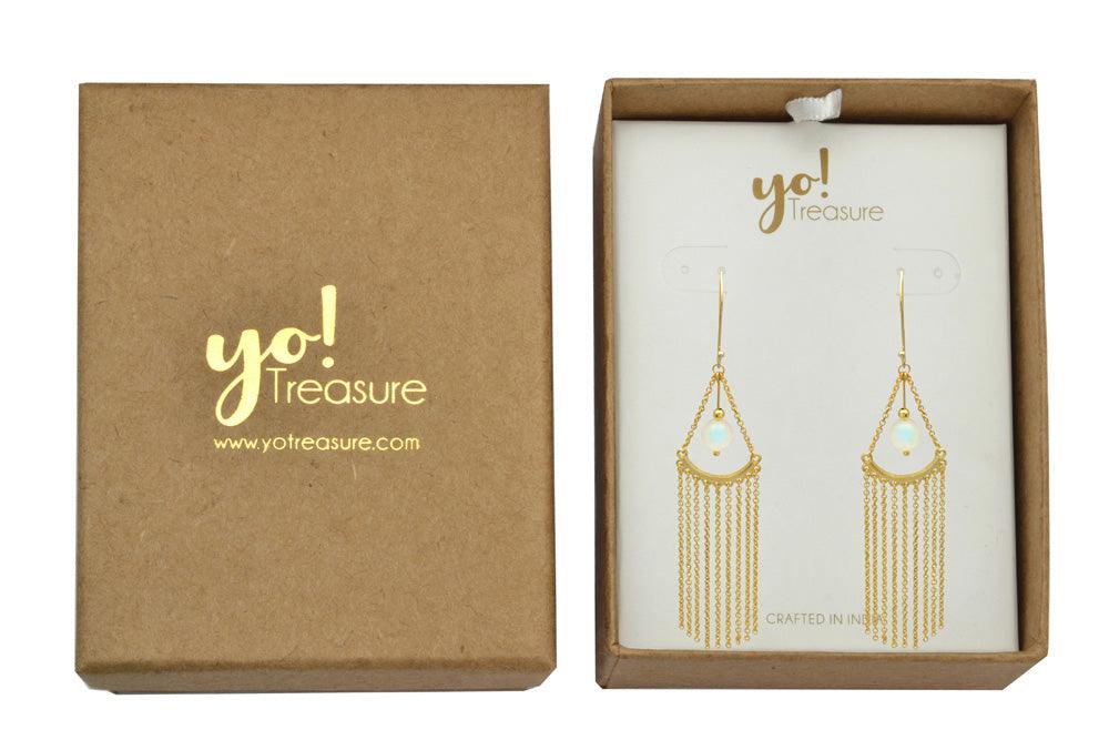 Rainbow Moonstone Gold Plated Over Brass Drop Earrings Jewelry - YoTreasure