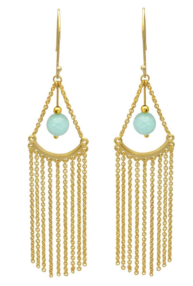 Aqua Chalcedony Gold Plated Over Brass Drop Earrings Jewelry - YoTreasure