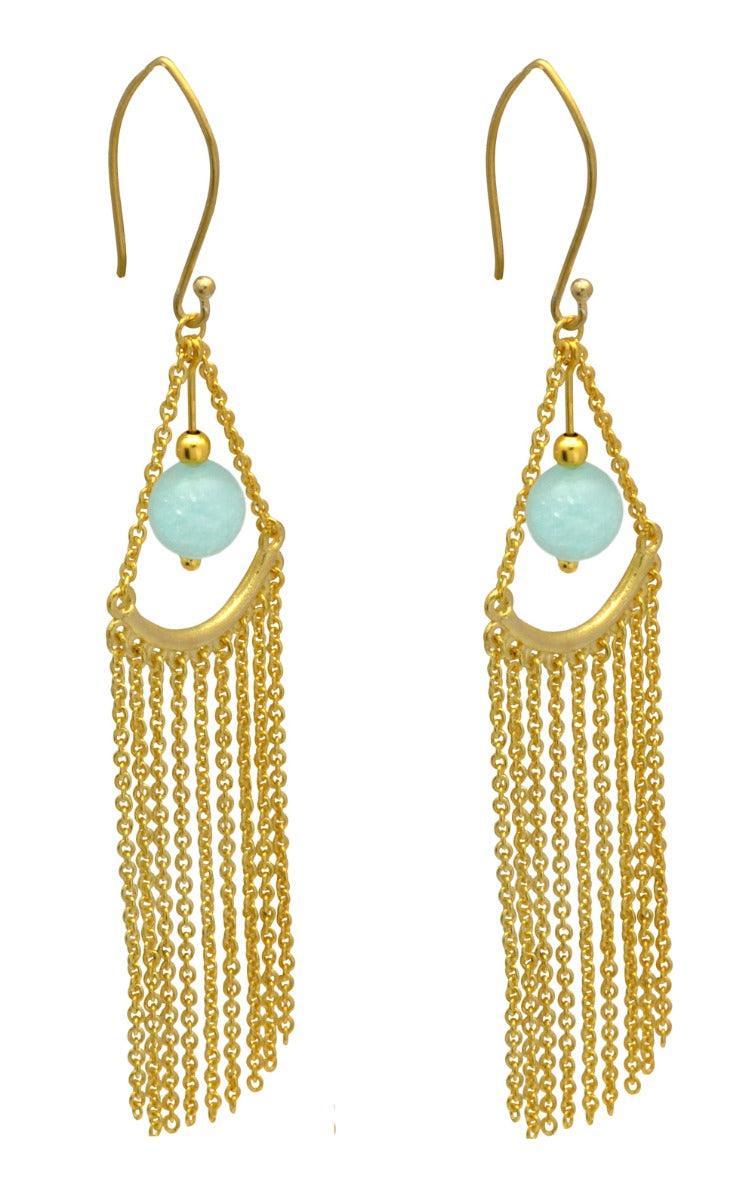Aqua Chalcedony Gold Plated Over Brass Drop Earrings Jewelry - YoTreasure