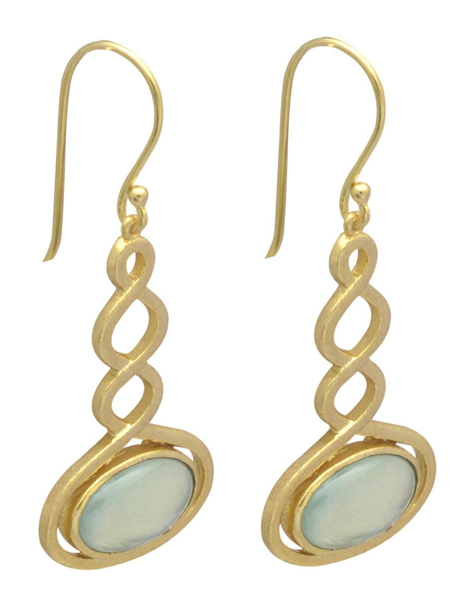 Aqua Chalcedony Gold Plated Over Brass Drop Earrings Jewelry - YoTreasure