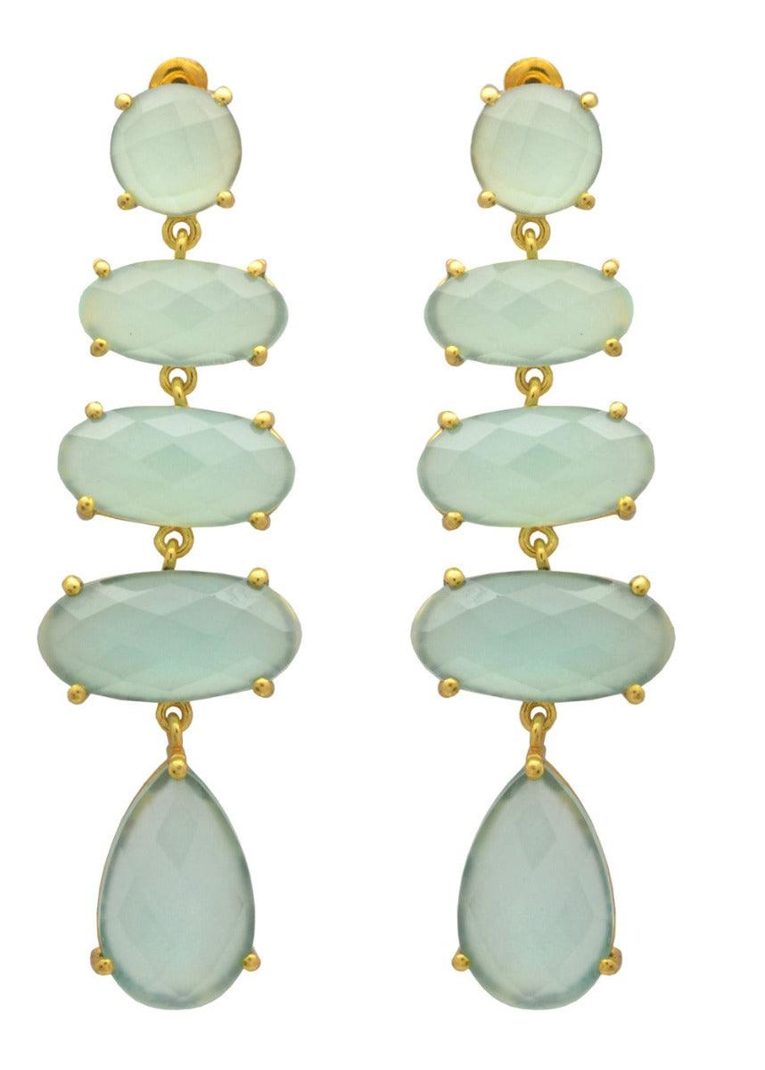 Aqua Chalcedony Gold Plated Over BrassDrop  Earrings Jewelry - YoTreasure
