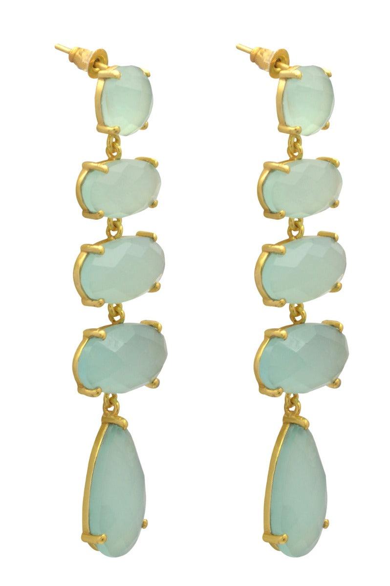 Aqua Chalcedony Gold Plated Over BrassDrop  Earrings Jewelry - YoTreasure