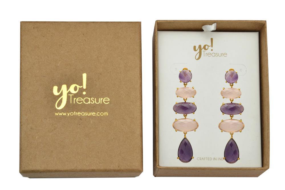 Amethyst , Rose Quartz Gold Plated Over Brass Drop Earrings Jewelry - YoTreasure