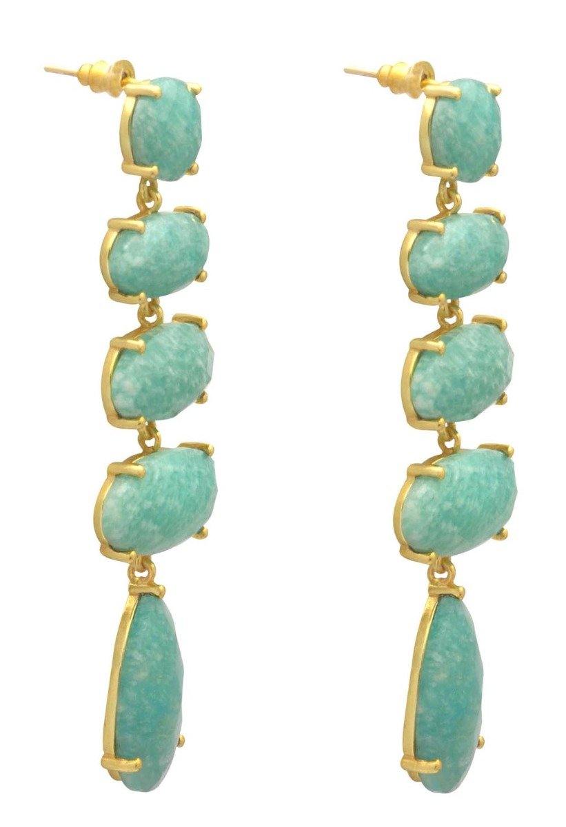 Amazonite Gold Plated Over Brass Drop Earrings Jewelry - YoTreasure