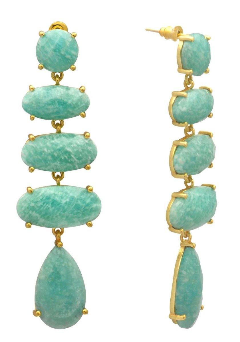Amazonite Gold Plated Over Brass Drop Earrings Jewelry - YoTreasure