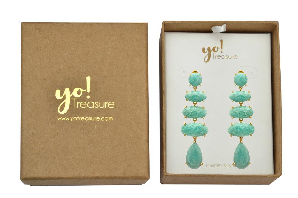 Amazonite Gold Plated Over Brass Drop Earrings Jewelry - YoTreasure
