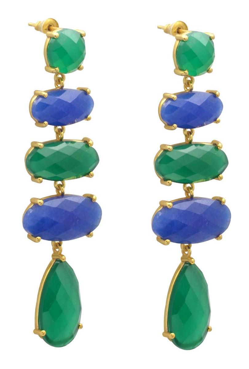 Green Onyx Blue Aventurine Gold Plated Over Brass Drop Earrings Jewelry - YoTreasure