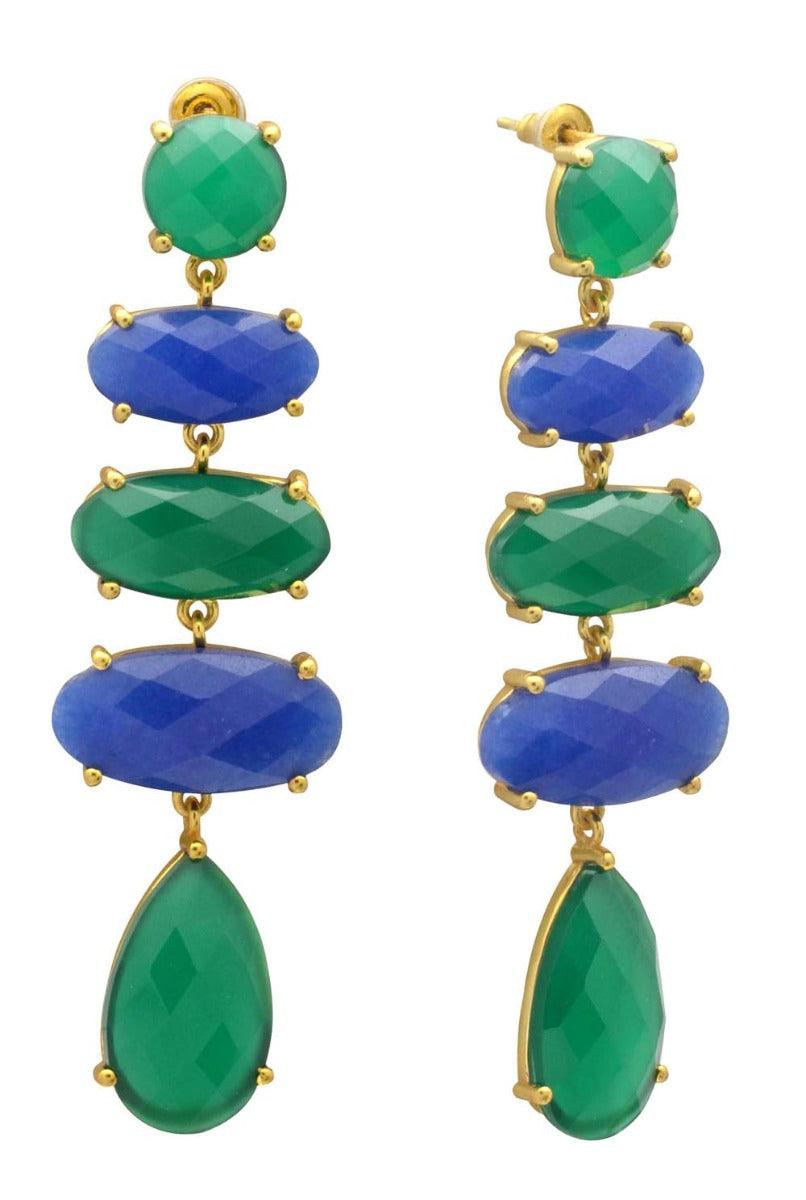 Green Onyx Blue Aventurine Gold Plated Over Brass Drop Earrings Jewelry - YoTreasure