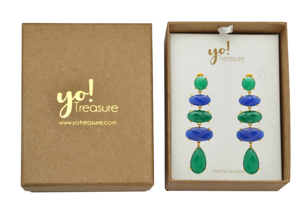 Green Onyx Blue Aventurine Gold Plated Over Brass Drop Earrings Jewelry - YoTreasure